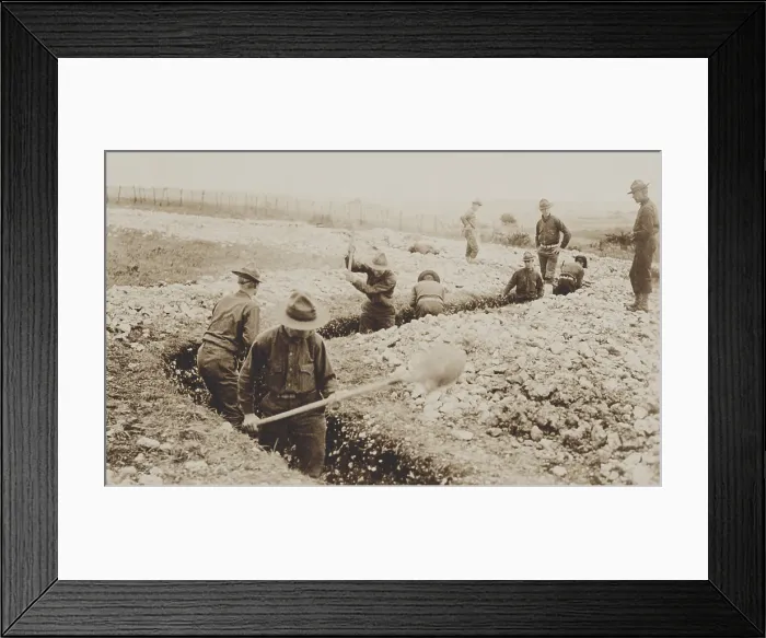 Framed Print : U.S. Marines in France digging a trench during training in France, 1917-1918. (BSLOC_2016_13_145.jpg )