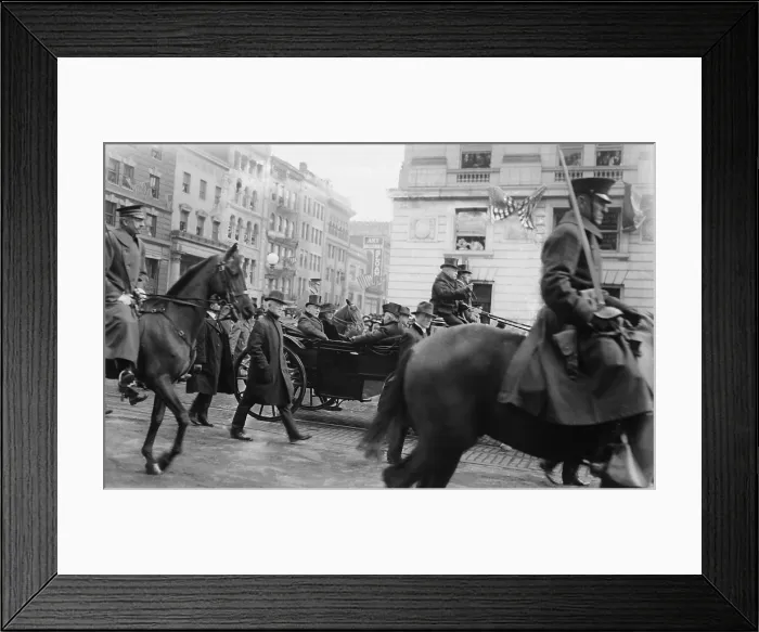 Framed Print : President Woodrow Wilsons second Inauguration, March 5, 1917. President and his wife, Edith, ride through the streets of Washington in a horse drawn carriage Framed Print : President Woodrow Wilsons second Inauguration, March 5, 1917. President and his wife, Edith, ride through the streets of Washington in a horse drawn carriage