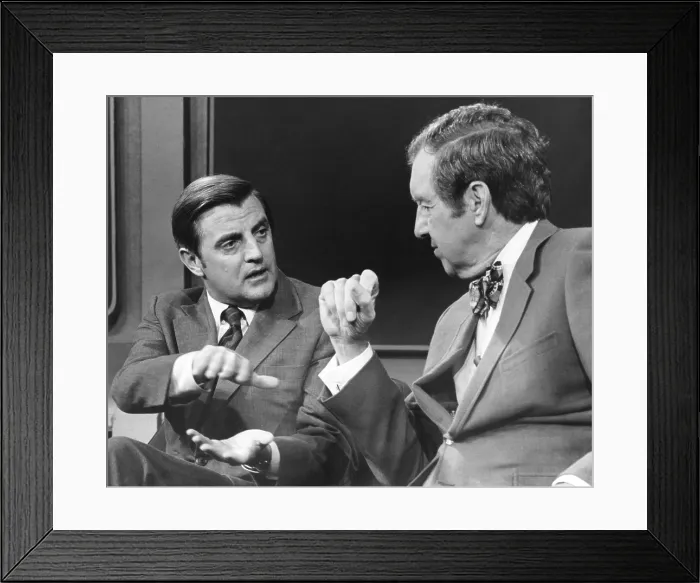 Framed Print : Senators Walter Mondale (D-Minn.) and, Edmund Muskie (D-Maine), discuss aspects of the economy during ABCS ISSUES AND ANSWERS program, Sept. 29, 1974