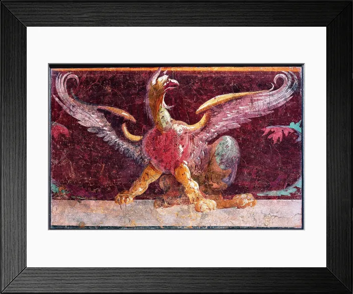 Framed Print : Griffin, by unknown artist, second half 1st century B.C. ripped fresco, 54 x 85 cm - Italy, Campania, Naples, National Archaeological Museum, Room LXIX, inv. 8691 Framed Print : Griffin, by unknown artist, second half 1st century B.C. ripped fresco, 54 x 85 cm - Italy, Campania, Naples, National Archaeological Museum, Room LXIX, inv. 8691