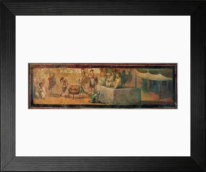 Framed Print : The Judgement of Solomon, by unknown artist, 55-79, 1st Century A.D. ripped fresco, 55 x 164 cm - Italy, Campania, Naples, National Archaeological Museum, Room LXXIV, inv