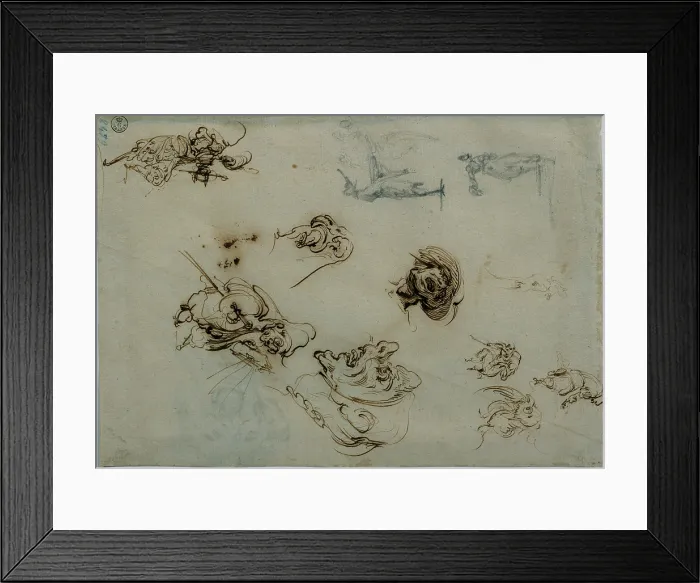 Framed Print : Callot Jacques, Caricatures and Grotesque Figures, 1611 - 1620, 17th Century, pen and black pencil on white paper, Italy, Tuscany, Florence, Uffizi Gallery
