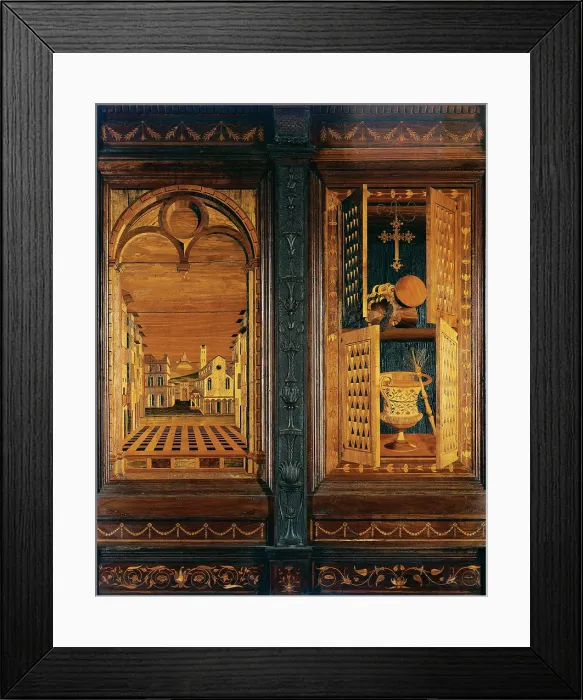 Framed Print : Giocondo da Verona Giovanni Fra, Inlaid of Monteoliveto Abbey choir, 16th Century, wooden tarsias, Italy, Tuscany, Chiusure, Siena, Monte Oliveto Maggiore Abbey Framed Print : Giocondo da Verona Giovanni Fra, Inlaid of Monteoliveto Abbey choir, 16th Century, wooden tarsias, Italy, Tuscany, Chiusure, Siena, Monte Oliveto Maggiore Abbey