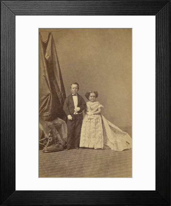 Framed Print : Commodore George Washington Morrison Nutt and Minnie Warren, ca. 1863. The photo suggests they were a romantic couple, or possibly dressed for a wedding