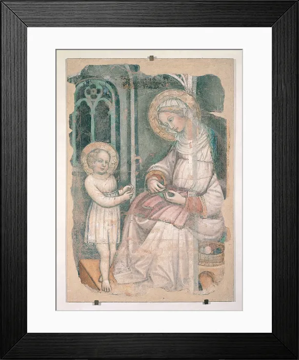 Framed Print : Madonna and the Playing Child, by Gherardo Starnina, 1390 - 1410 about, 14th Century, - Italy, Tuscany, Florence, Santa Croce Museum. All. Removed detached fresco Framed Print : Madonna and the Playing Child, by Gherardo Starnina, 1390 - 1410 about, 14th Century, - Italy, Tuscany, Florence, Santa Croce Museum. All. Removed detached fresco