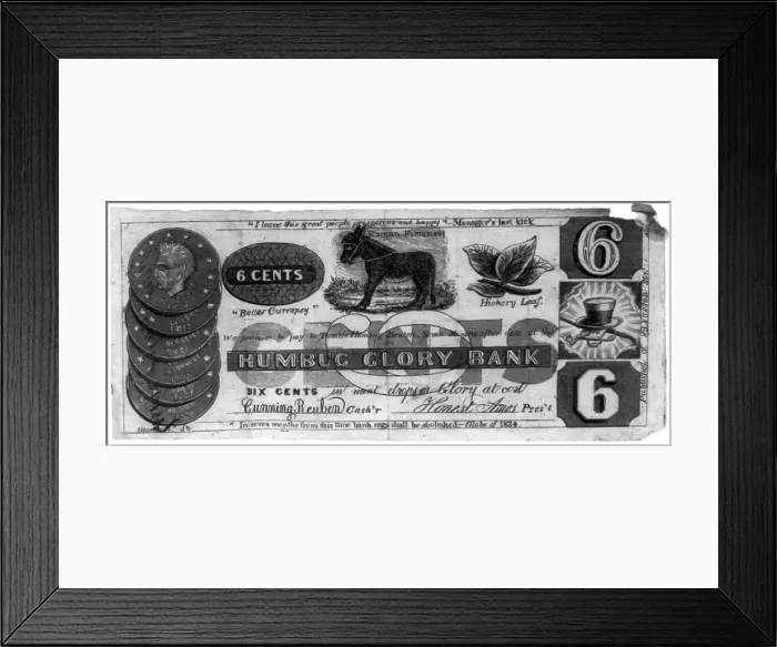 Framed Print : The Panic of 1837. Political cartoon mocking temporary bank notes. 1837 Framed Print : The Panic of 1837. Political cartoon mocking temporary bank notes. 1837