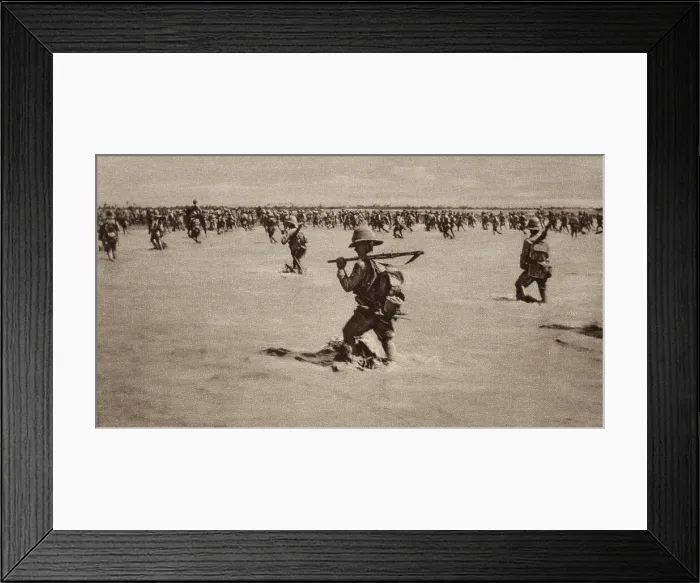 Framed Print : British invaders advancing through flooded Mesopotamia in 1916. They met strong Turkish resistance, but finally entered Baghdad on March 17, 1917. (BSLOC_2012_4_7) Framed Print : British invaders advancing through flooded Mesopotamia in 1916. They met strong Turkish resistance, but finally entered Baghdad on March 17, 1917. (BSLOC_2012_4_7)