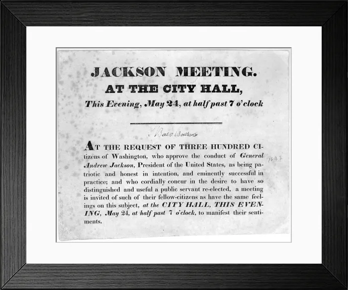 Framed Print : Bill announcing Andrew Jackson supporter's meeting, 1832