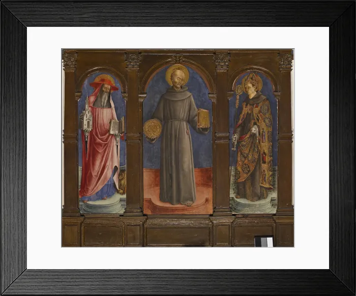 Framed Print : Sts Jerome, Bernardine of Siena and Louis of Toulouse, by Antonio Vivarini, 1480, 15th Century, tempera on panel, - Italy, Veneto, Venice, San Francesco della Vigna Church. All