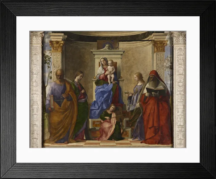 Framed Print : San Zaccaria Altarpiece (Madonna Enthroned with Child, with Sts Peter, Catherine of Alexandria, Lucy, and Jerome), by Giovanni Bellini, 1505, 16th Century, panel canvas