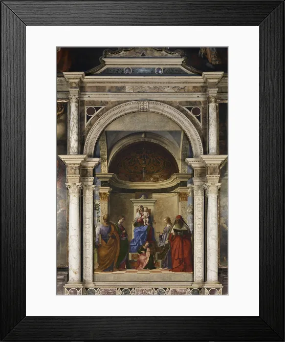 Framed Print : San Zaccaria Altarpiece (Madonna Enthroned with Child, with Sts Peter, Catherine of Alexandria, Lucy, and Jerome), by Giovanni Bellini, 1505, 16th Century, panel canvas