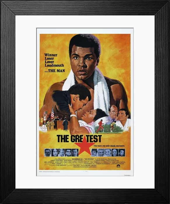 Framed Print : THE GREATEST, US poster, Muhammad Ali, bottom from left: Ernest Borgnine, Annazette Chase, Robert Duvall, James Earl Jones, Ben Johnson, Lloyd Haines, John Marley, Dina Merrill