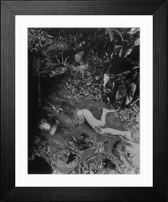 Framed Print : Dead Filippino child laying in mud of creek killed by Japanese on April 9, 1945 at Bingas, Luzon. Philippine Islands. World War 2. (BSLOC_2013_13_44) Framed Print : Dead Filippino child laying in mud of creek killed by Japanese on April 9, 1945 at Bingas, Luzon. Philippine Islands. World War 2. (BSLOC_2013_13_44)