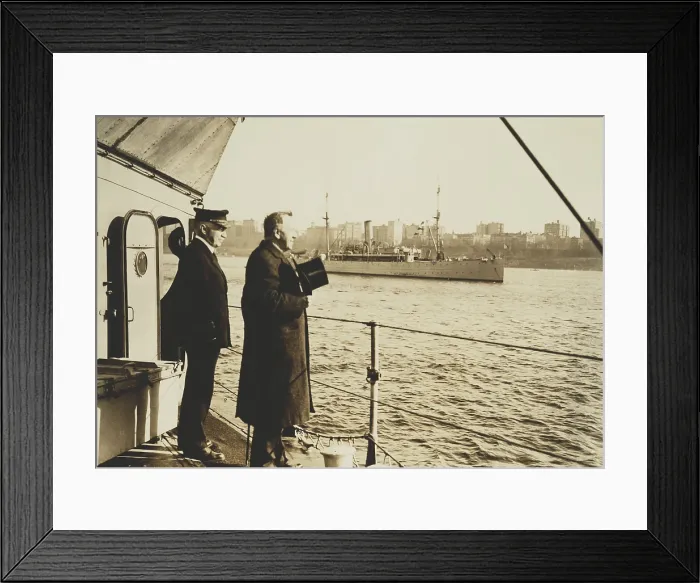 Framed Print : Navy Secretary Josephus Daniels reviewing the mine sweeper fleet from ship in Hudson River. New York Circa 1913-1921. (BSLOC_2016_13_170.jpg )