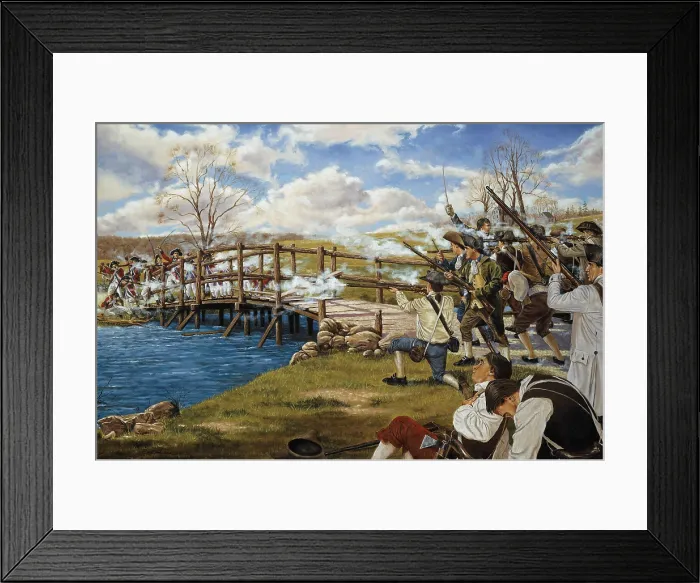 Framed Print : The Shot Heard Round the World, by Domenick DAndrea, National Guard Heritage Painting. American Revolution, Battle of Concord, April 19, 1775