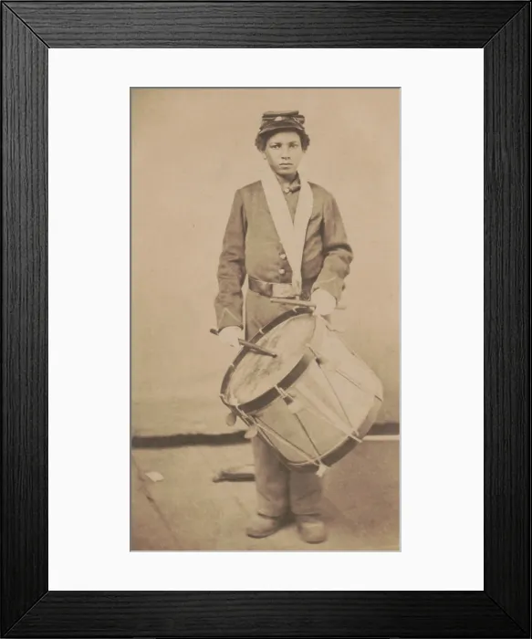 Framed Print : Young African American drummer boy for 78th Colored Troops Infantry, in uniform with drum, 1864-65 Framed Print : Young African American drummer boy for 78th Colored Troops Infantry, in uniform with drum, 1864-65