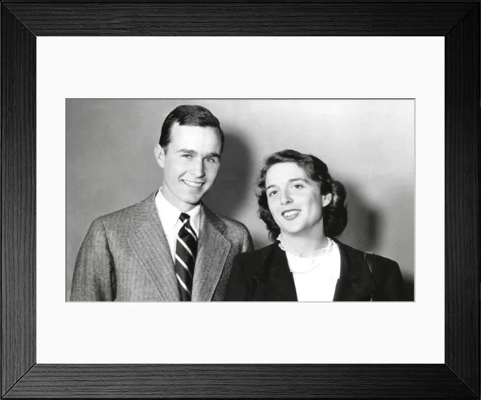 Framed Print : George Bush and Barbara Pierce met in December 1941, shortly after the US entered World War 2, when they were still in high school. She was 16 and he was 17