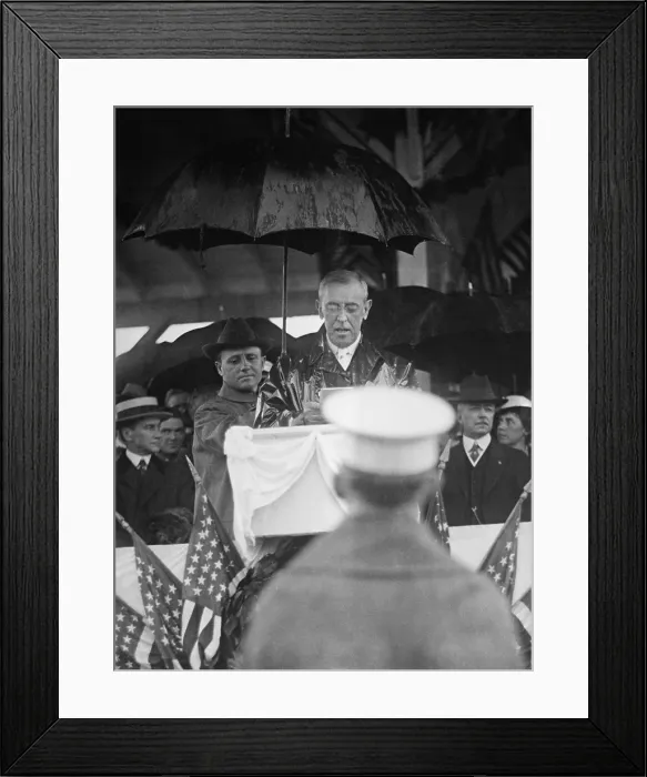 Framed Print : President Woodrow Wilson speaking under an umbrella on Flag Day, June 14, 1917 (BSLOC_2016_11_5) Framed Print : President Woodrow Wilson speaking under an umbrella on Flag Day, June 14, 1917 (BSLOC_2016_11_5)