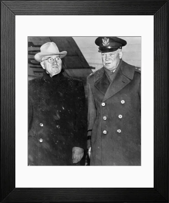 Framed Print : President Harry Truman met General Dwight Eisenhower upon his return from a NATO defense inspection tour in 1951. Earlier, on Dec