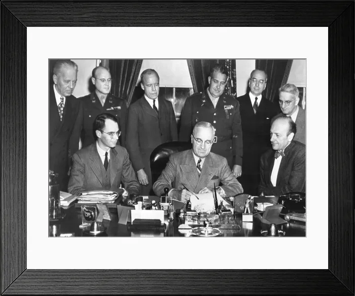 Framed Print : President Harry Truman signs the McMahon / Atomic Energy Act on August 1, 1946