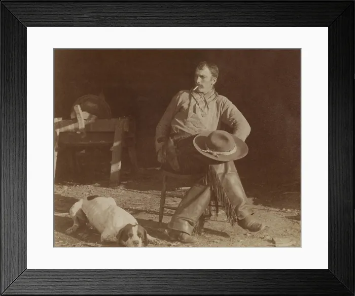 Framed Print : Cowboy at the B-T Ranch, Missouri, 1887, in a photo by American realist painter, Thomas Eakins