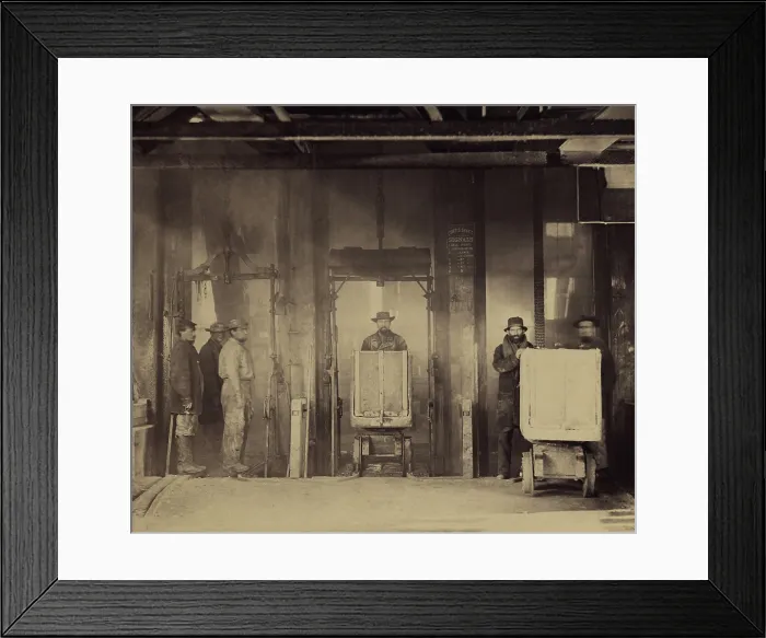 Framed Print : Miners at 3 elevators of the Curtis Shaft, Savage Mine, in Virginia City, Nevada, in the winter of 1867-1868 Framed Print : Miners at 3 elevators of the Curtis Shaft, Savage Mine, in Virginia City, Nevada, in the winter of 1867-1868