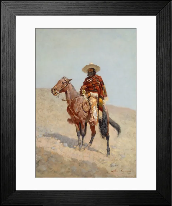 Framed Print : A MEXICAN VAQUERO, by Frederic Remington, 1890, painting, oil on canvas. The Mexican horsemans work was similar to that of American cowboys (BSLOC_2020_1_4) Framed Print : A MEXICAN VAQUERO, by Frederic Remington, 1890, painting, oil on canvas. The Mexican horsemans work was similar to that of American cowboys (BSLOC_2020_1_4)