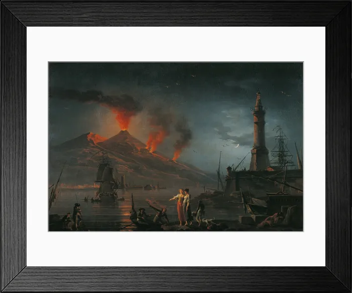 Framed Print : Eruption of Vesuvius (Eruzione del Vesuvio), by Charles Francois Lacroix de Marseille, 18th Century, oil on canvas - Whole artwork view