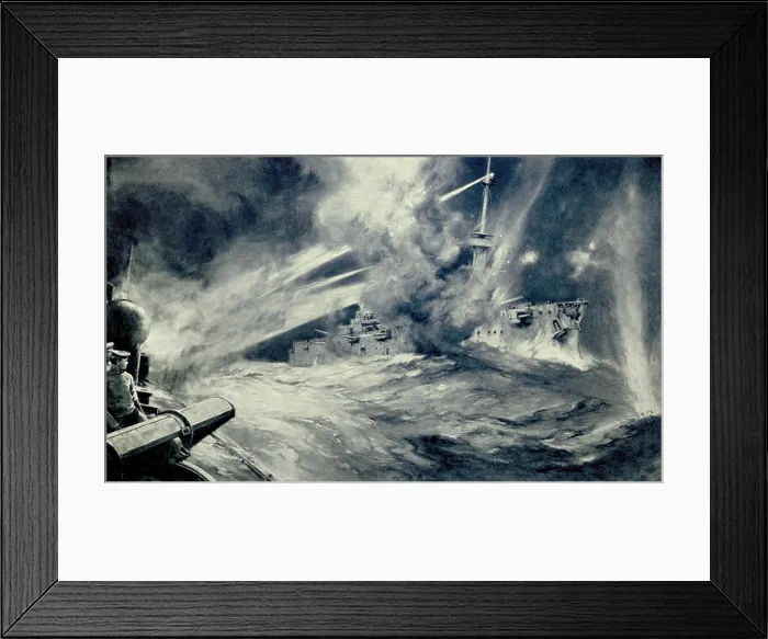 Framed Print : Combat of SMS Nassau and HMS Spitfire in the Battle of Jutland. May 31, 1916. The German dreadnought battleship SMS Nassau had a 11 ft Framed Print : Combat of SMS Nassau and HMS Spitfire in the Battle of Jutland. May 31, 1916. The German dreadnought battleship SMS Nassau had a 11 ft
