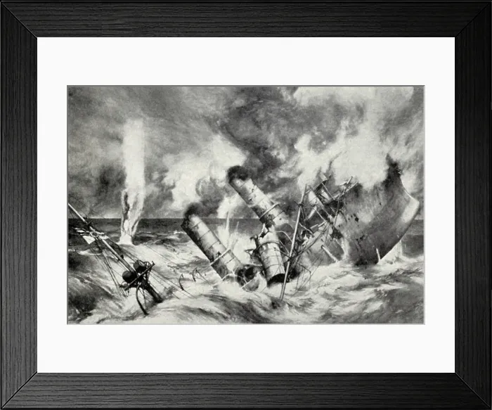 Framed Print : German cruiser sinking during the Battle of Jutland. May 31-June 1, 1916. (BSLOC_2012_4_90) Framed Print : German cruiser sinking during the Battle of Jutland. May 31-June 1, 1916. (BSLOC_2012_4_90)