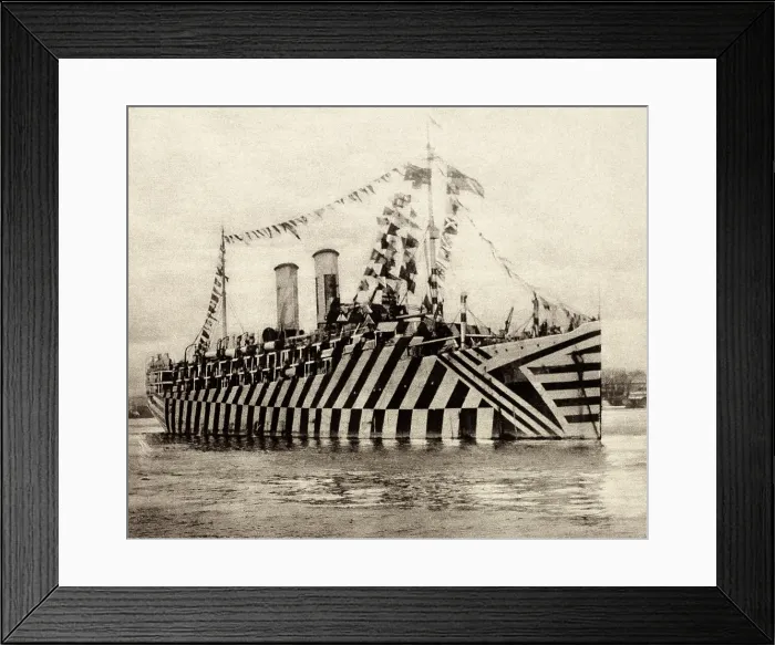 Framed Print : British WW1 transport Osterle camouflaged with Zebra stripes. Nov. 11, 1918. In New York Harbor, she was decked with flags to celebrate the armistice. (BSLOC_2012_4_92) Framed Print : British WW1 transport Osterle camouflaged with Zebra stripes. Nov. 11, 1918. In New York Harbor, she was decked with flags to celebrate the armistice. (BSLOC_2012_4_92)