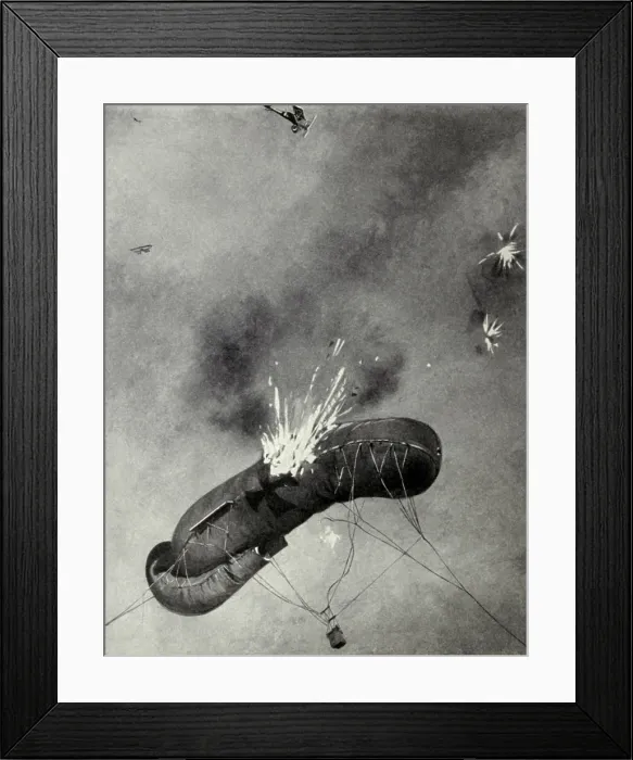 Framed Print : German WW1 observation balloons attacked by British planes. June 1916 Framed Print : German WW1 observation balloons attacked by British planes. June 1916