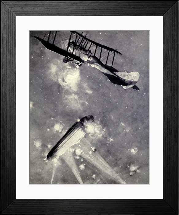Framed Print : Lt. A. De Bathe Brandon attacking Zeppelin raiders over England on March 31, 1916. The New Zealand pilot Brandon was awarded the Military Cross for the action Framed Print : Lt. A. De Bathe Brandon attacking Zeppelin raiders over England on March 31, 1916. The New Zealand pilot Brandon was awarded the Military Cross for the action