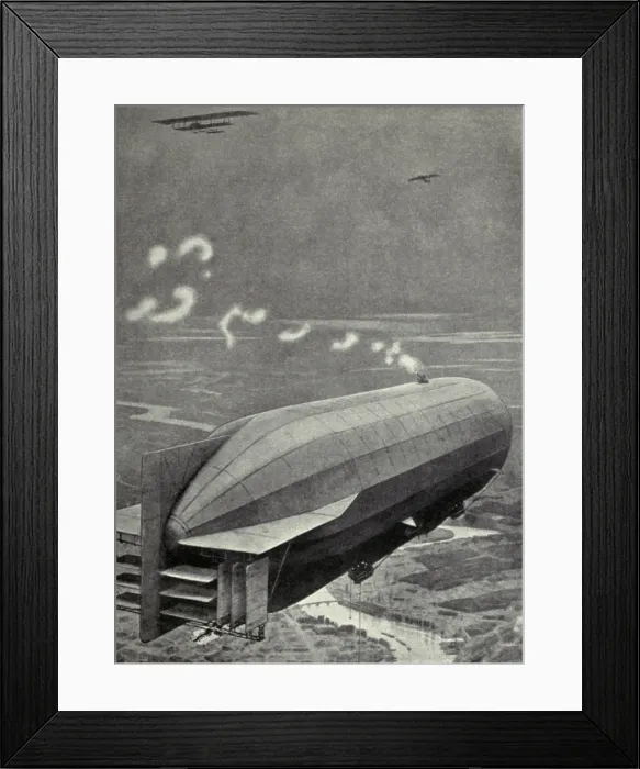 Framed Print : WW1 German Zeppelins mounted guns atop their body to defend against airplanes. 1915 Framed Print : WW1 German Zeppelins mounted guns atop their body to defend against airplanes. 1915