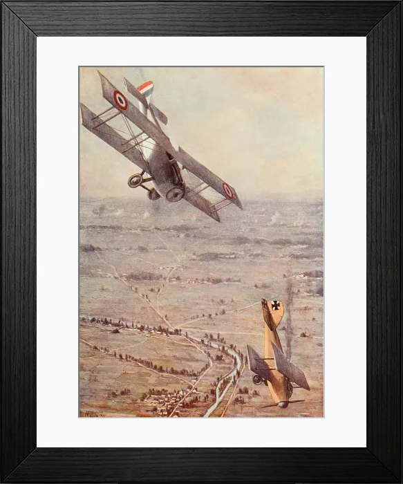 Framed Print : WW1 French Spad fighter is victorious in dogfight with German Albatross. 1914-1918. (BSLOC_2012_4_78)
