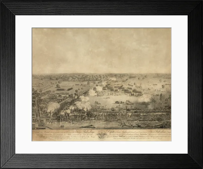 Framed Print : Battle of New Orleans. The British were under General Edward Pakenham and the Americans under Major General Andrew Jackson with Mississippi River in foreground