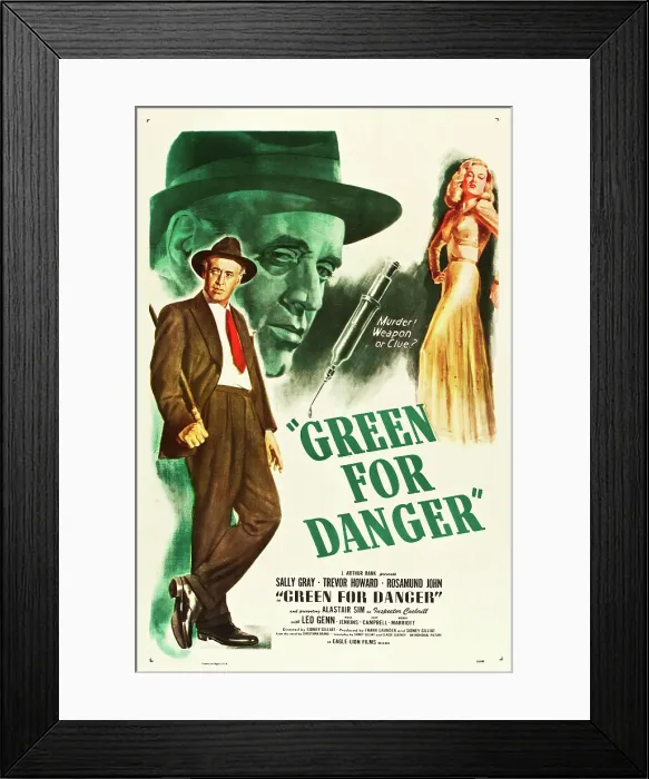 Framed Print : GREEN FOR DANGER, l-r: Alastair Sim, Sally Gray on US poster art, 1946 Framed Print : GREEN FOR DANGER, l-r: Alastair Sim, Sally Gray on US poster art, 1946