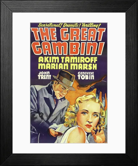 Framed Print : THE GREAT GAMBINI, US poster art, from left: Akim Tamiroff, Marian Marsh, 1937 Framed Print : THE GREAT GAMBINI, US poster art, from left: Akim Tamiroff, Marian Marsh, 1937