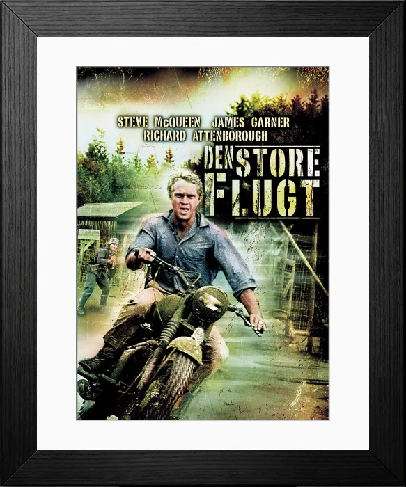 Framed Print : THE GREAT ESCAPE, (DEN STOER FLUGT), Steve McQueen on Danish poster art, 1963