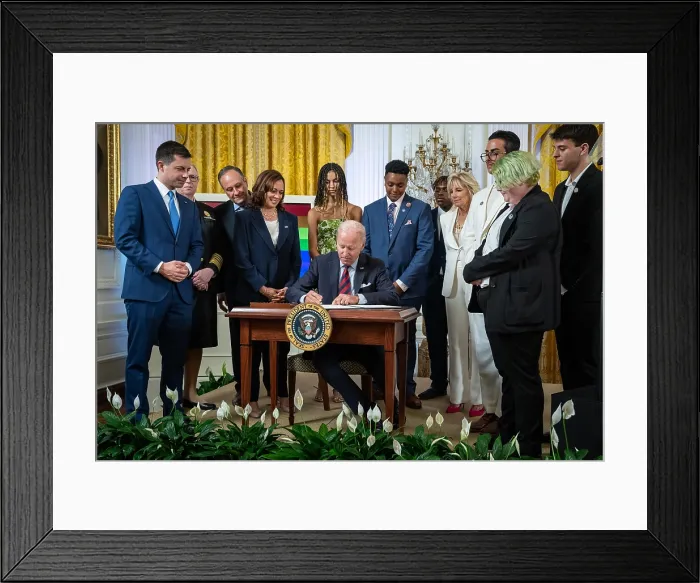 Framed Print : President Joe Biden signs an executive order protecting members of the LGBTQIA+ community, June 15, 2022 Framed Print : President Joe Biden signs an executive order protecting members of the LGBTQIA+ community, June 15, 2022