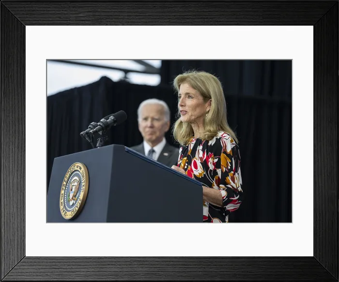 Framed Print : President Joe Biden looks on as Ambassador Caroline Kennedy speaks in support of Cancer Moonshot, Sept. 12, 2022, at the JFK Library Presidential Library in Boston Framed Print : President Joe Biden looks on as Ambassador Caroline Kennedy speaks in support of Cancer Moonshot, Sept. 12, 2022, at the JFK Library Presidential Library in Boston