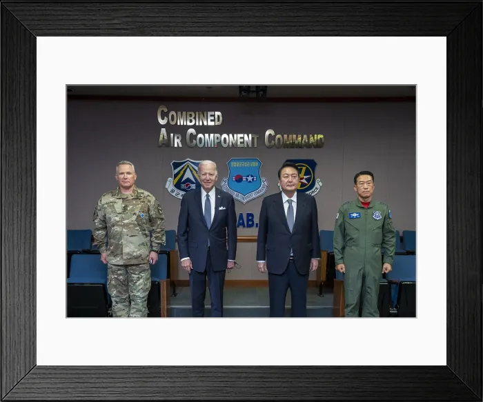 Framed Print : President Joe Biden meets with South Korean President Yoon Suk Yeol, US Army Commander Gen. Paul J. LaCamera, and Korean Lt Framed Print : President Joe Biden meets with South Korean President Yoon Suk Yeol, US Army Commander Gen. Paul J. LaCamera, and Korean Lt