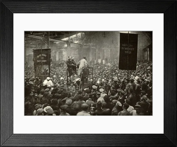 Framed Print : Meeting in the Putilov Works in Petrograd during the 1917 Russian Revolution. In February 1917 strikes at the factory contributed to the February Revolution. (BSLOC_2013_4_205)