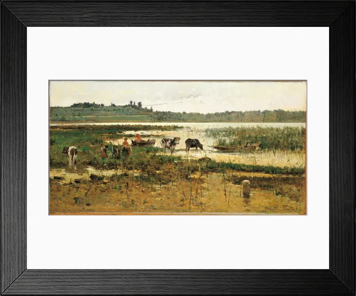 Framed Print : The Ford, by Achille Befani Formis, 19th Century, oil on canvas, cm 65, 9 x 126 - Italy, Lombardy, Milan, Banca Popolare di Milano Art Collection. All