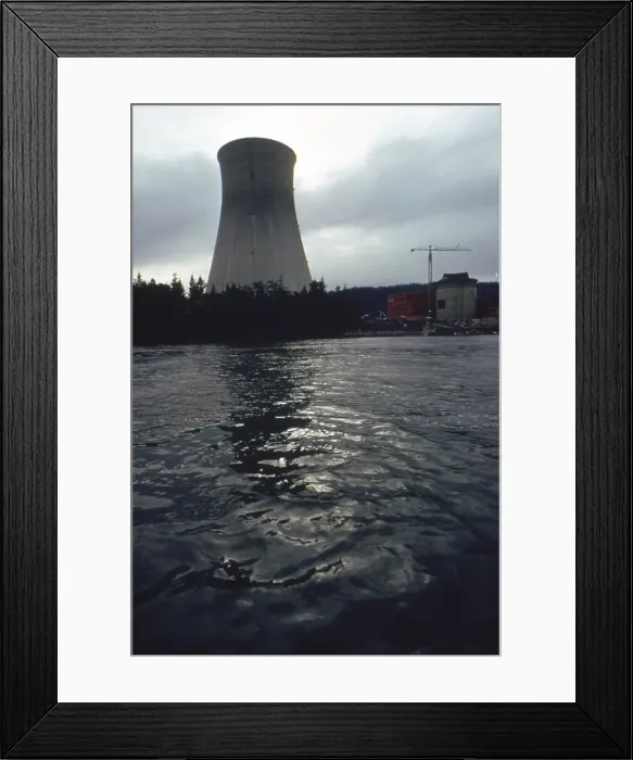 Framed Print : Cooling tower of the Trojan Nuclear Power Plant on the Columbia River in Oregon. Ca. 1973-75