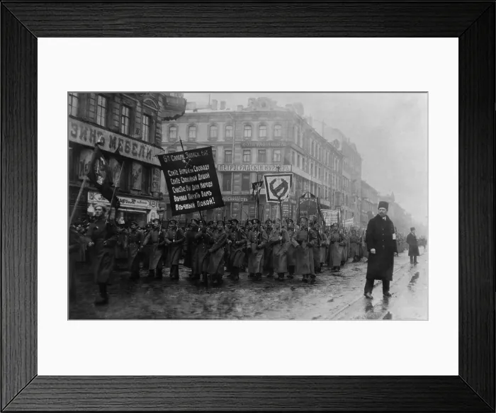 Framed Print : Russian Revolution. Funeral of 182 persons killed by Czarist police on Feb. 26, 1917. Crowd with banners in the street, St. Petersburg, Russia. (BSLOC_2013_4_207)