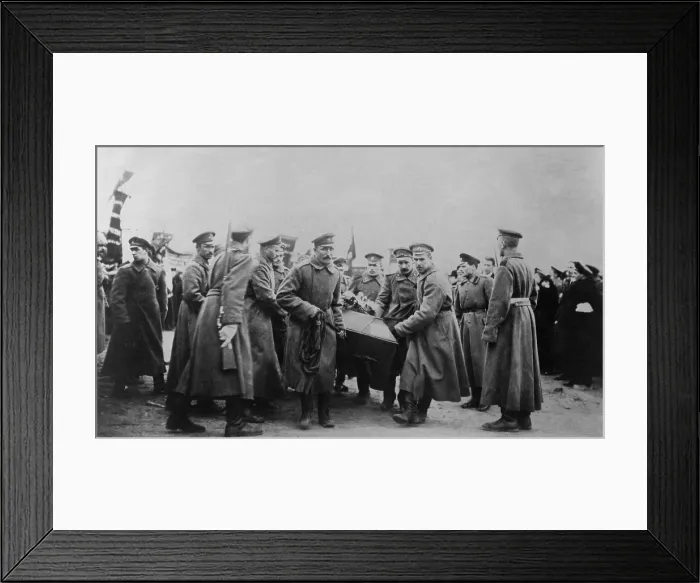 Framed Print : Russian Revolution. Funeral of 182 persons killed by Czarist police on Feb. 26, 1917. Soldiers carrying coffin, St. Petersburg, Russia. (BSLOC_2013_4_208)