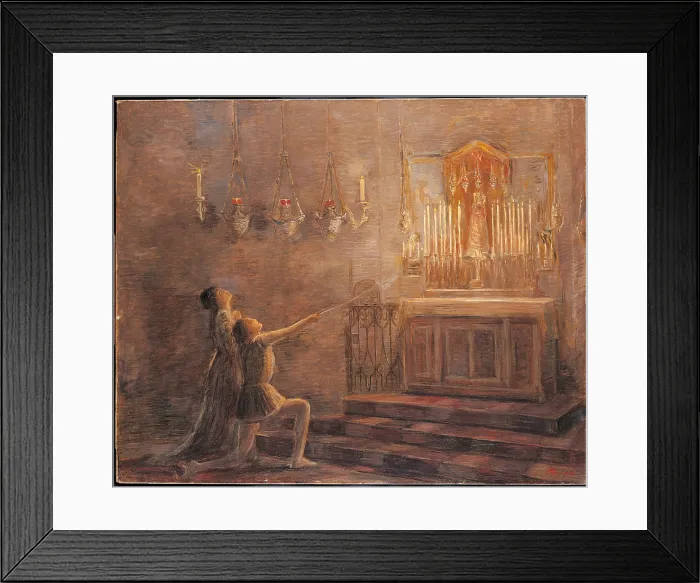 Framed Print : Parisina Ugo and Parisina in the Pavilion in Loreto (The Offering of the Sword), by Gaetano Previati, 1913, 20th Century, cm 67, 5 x 56 - Italy, Lombardy, Milan