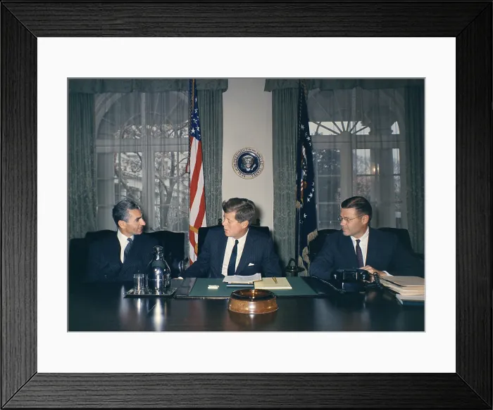 Framed Print : Mohammad Reza Shah Pahlavi, meeting with President Kennedy and Robert McNamara. April 13, 1962