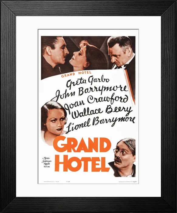 Framed Print : GRAND HOTEL, US poster, top from left: John Barrymore, Greta Garbo, Wallace Beery, Joan Crawford (center), Lionel Barrymore (bottom), 1932
